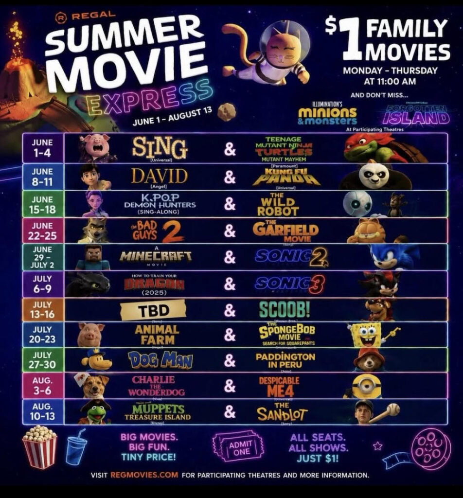 Regal Summer Movie Express 2026 Schedule
