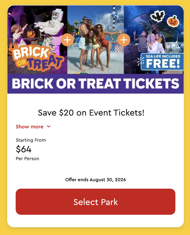 Legoland California Brick or Treat Discount tickets