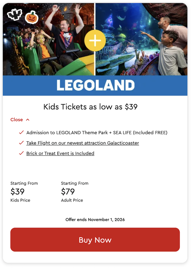 Legoland Florida Brick or Treat discount tickets